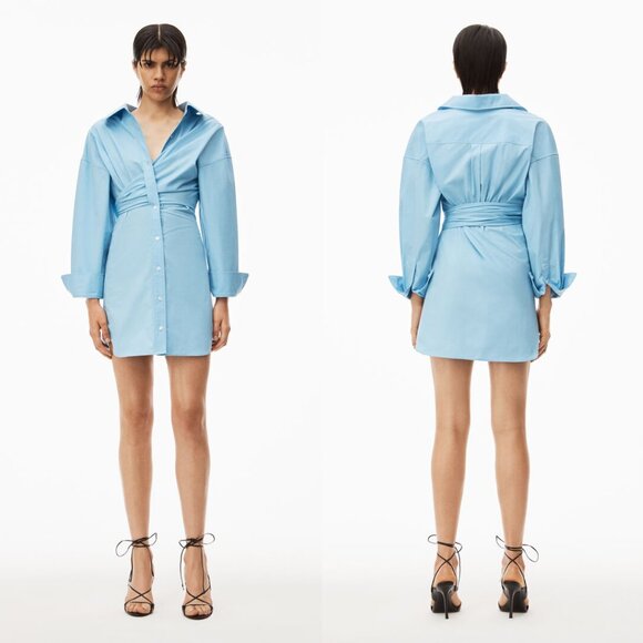 NWT Alexander Wang Button Up Dress In Compact Cotton In Light Blue - Picture 1 of 4